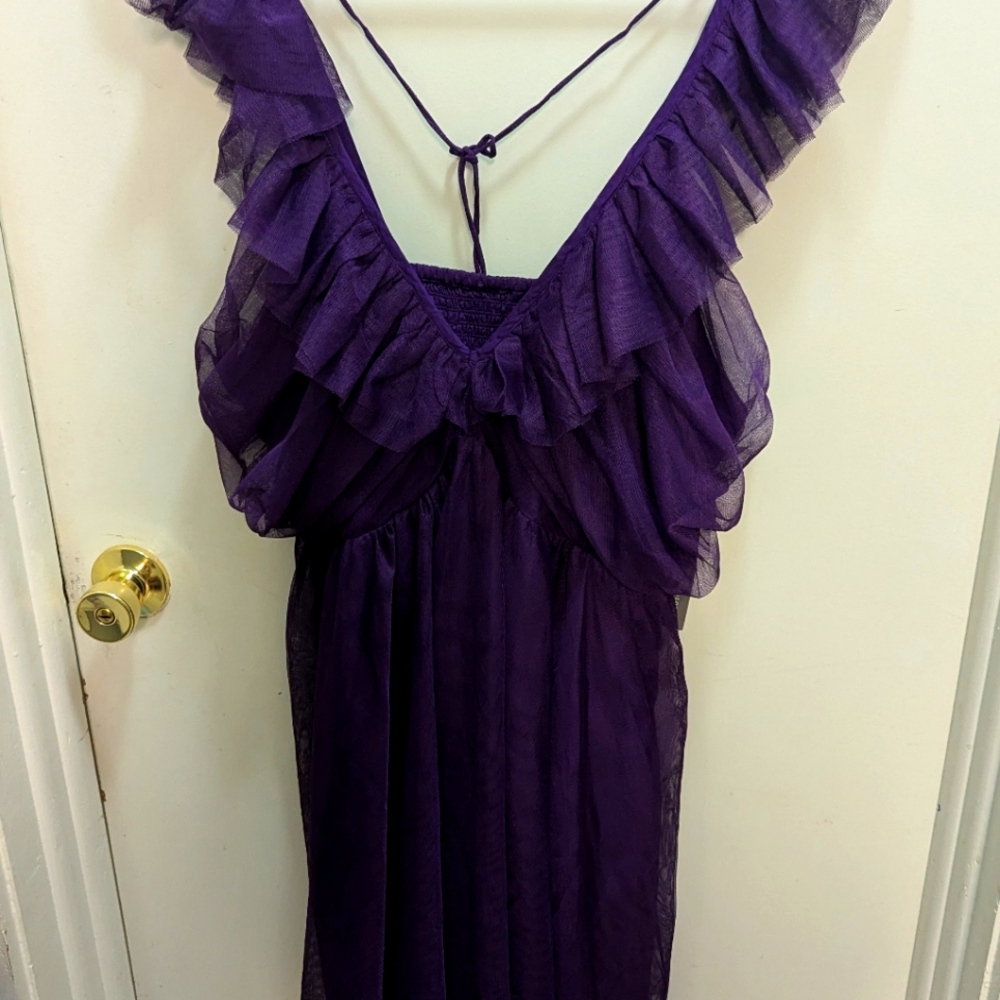 Anthropologie Mauve Ruffles Tulle Mini Dress Size XL NWT